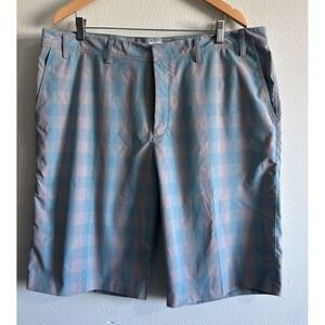Adidas GOLF Mens size 40 Blue/Gray Plaid Stretch Chino Shorts 12" Inseam Classic